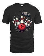 Bowling Strike Smash Power Ball Graphic T Shirt Tee - black t-shirt on white background