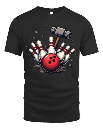 Bowling Strike Smash Power Ball Graphic T Shirt Tee - black t-shirt on white background