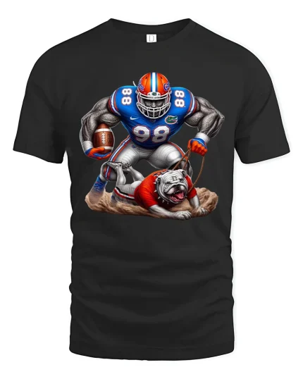 Fierce Football Power Bulldog Action Art Graphic T Shirt - black t-shirt on white background
