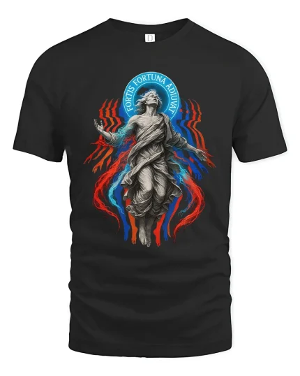 Fortis Fortuna Adiuvat Classical Statue Art Graphic T Shirt - black t-shirt on white background