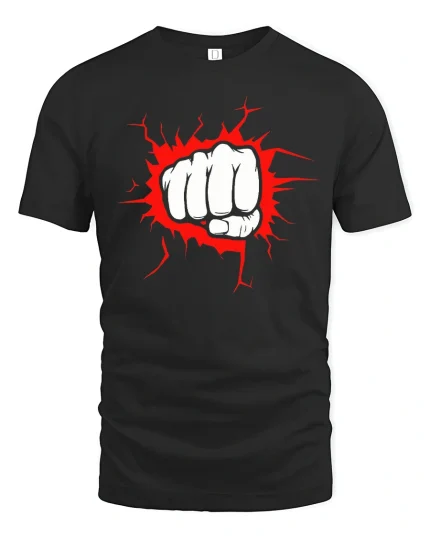 Power Punch Fist Impact Strength Symbol Graphic T Shirt - black t-shirt on white background