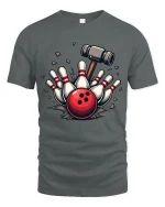 Bowling Strike Smash Power Ball Graphic T Shirt Tee - gray t-shirt on white background