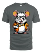 Cute Nerd Mouse Coffee Lover Cartoon Art Graphic T Shirt - gray t-shirt on white background
