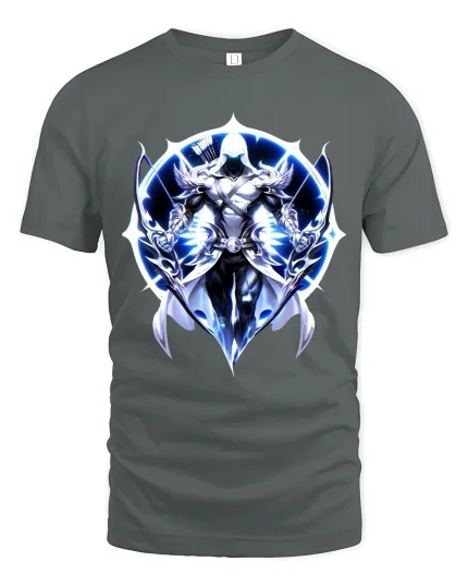 Shadow Archer Mythic Assassin Fantasy Art Graphic T Shirt - gray t-shirt on white background