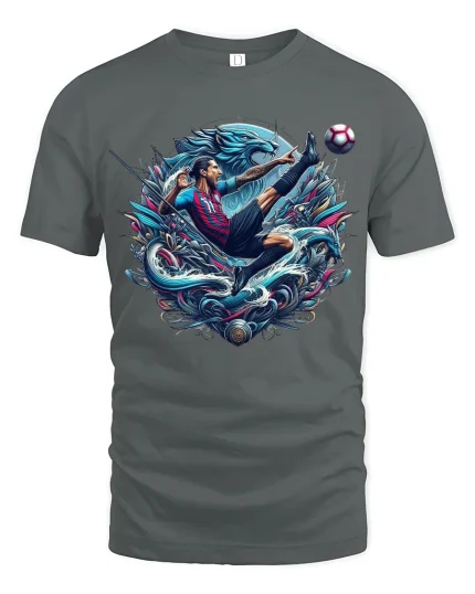 Epic Soccer Kick Action Art Graphic T Shirt Tee - gray t-shirt on white background