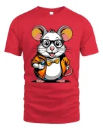 Cute Nerd Mouse Coffee Lover Cartoon Art Graphic T Shirt - red t-shirt on white background
