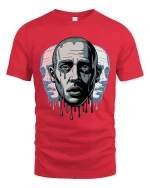 Melting Face Triple Portrait Surreal Art Graphic T Shirt - red t-shirt on white background