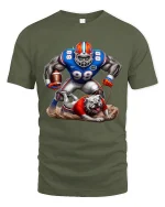 Fierce Football Power Bulldog Action Art Graphic T Shirt - military green t-shirt on white background