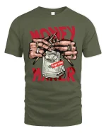 Money Maker Hustle Hands Cash Street Art Graphic T Shirt - military green t-shirt on white background