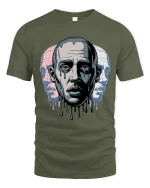Melting Face Triple Portrait Surreal Art Graphic T Shirt - military green t-shirt on white background
