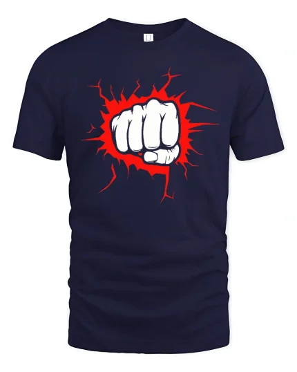 Power Punch Fist Impact Strength Symbol Graphic T Shirt - navy t-shirt on white background
