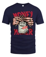 Money Maker Hustle Hands Cash Street Art Graphic T Shirt - navy t-shirt on white background