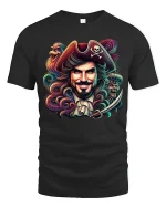 Legendary Pirate Captain Fantasy Illustration Graphic T Shirt - black t-shirt on white background