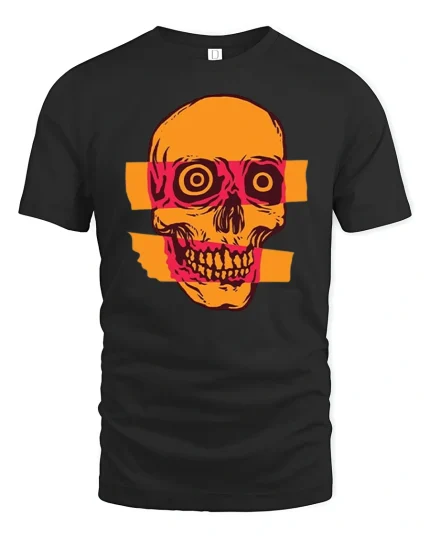 Retro Pop Art Skull Graphic T Shirt With Bold Urban Style - black t-shirt on white background