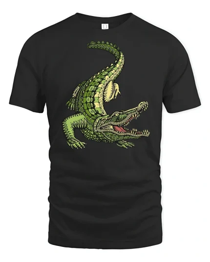 Fierce Alligator Illustration Graphic T Shirt With Wild Style - black t-shirt on white background