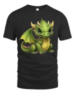 Cute Baby Dragon Fantasy Art Graphic T Shirt Tee - black t-shirt on white background