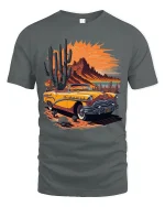 Vintage Desert Sunset Convertible Road Trip Graphic T Shirt - gray t-shirt on white background