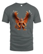 Fierce Winged Demon Warrior Fantasy Art Graphic T Shirt - gray t-shirt on white background