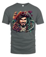 Legendary Pirate Captain Fantasy Illustration Graphic T Shirt - gray t-shirt on white background
