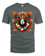 Artistic Eight Ball Owl Billiards Power Graphic T Shirt - gray t-shirt on white background