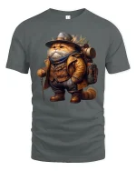 Adventurer Cat Explorer Journey Graphic T Shirt Tee - gray t-shirt on white background