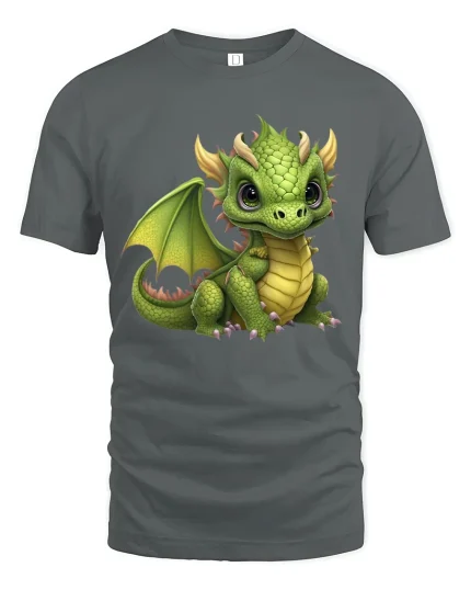 Cute Baby Dragon Fantasy Art Graphic T Shirt Tee - gray t-shirt on white background