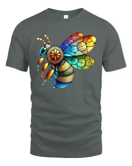 Colorful Artistic Bee Nature Illustration Graphic T Shirt Tee - gray t-shirt on white background