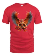 Fierce Winged Demon Warrior Fantasy Art Graphic T Shirt - red t-shirt on white background