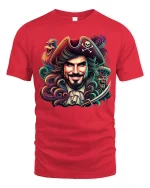Legendary Pirate Captain Fantasy Illustration Graphic T Shirt - red t-shirt on white background