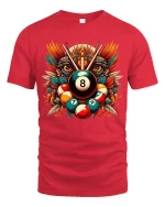 Artistic Eight Ball Owl Billiards Power Graphic T Shirt - red t-shirt on white background