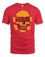 Retro Pop Art Skull Graphic T Shirt With Bold Urban Style - red t-shirt on white background