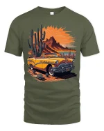 Vintage Desert Sunset Convertible Road Trip Graphic T Shirt - military green t-shirt on white background