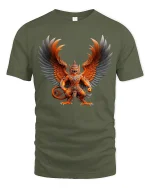 Fierce Winged Demon Warrior Fantasy Art Graphic T Shirt - military green t-shirt on white background