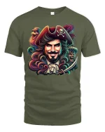 Legendary Pirate Captain Fantasy Illustration Graphic T Shirt - military green t-shirt on white background