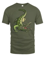 Fierce Alligator Illustration Graphic T Shirt With Wild Style - military green t-shirt on white background