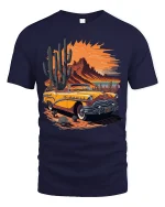 Vintage Desert Sunset Convertible Road Trip Graphic T Shirt - navy t-shirt on white background