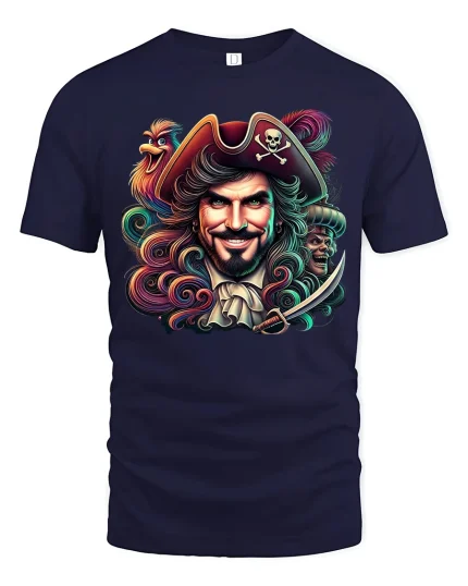 Legendary Pirate Captain Fantasy Illustration Graphic T Shirt - navy t-shirt on white background
