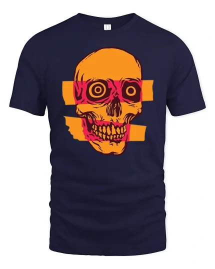 Retro Pop Art Skull Graphic T Shirt With Bold Urban Style - navy t-shirt on white background