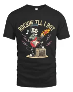 Rockin Till I Rot Skeleton Guitar Rock Music Graphic Tee Tshirt - black t-shirt on white background