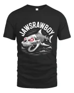 Jawsrawboy Skeleton Shark Horror Ocean Art Graphic Tee Tshirt - black t-shirt on white background