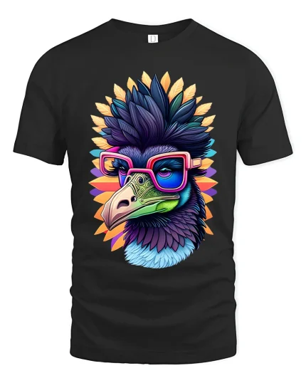 Cool Colorful Bird With Glasses Artistic Street Style Graphic Tee - black t-shirt on white background