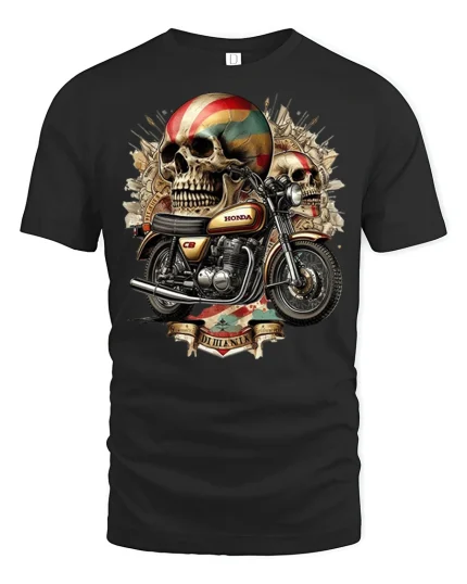 Vintage Skull Biker Motorcycle Classic Ride Art Graphic Tee Tshirt - black t-shirt on white background