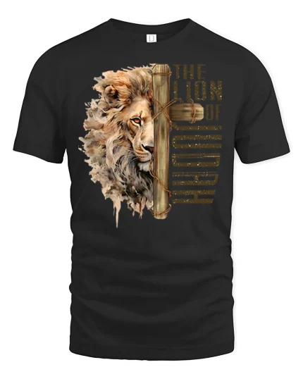 Lion Of Judah Cross Faith Inspired Christian Art Graphic Tee - black t-shirt on white background