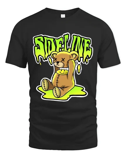 Sideline Teddy Bear Slime Style Cute Street Art Graphic Tee - black t-shirt on white background