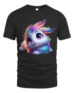 Cute Rainbow Bunny Fantasy Animal Art Graphic Tee Tshirt - black t-shirt on white background