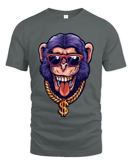 Cool Monkey Sunglasses Gold Chain Street Style Graphic Tee Tshirt - gray t-shirt on white background