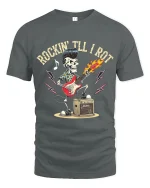 Rockin Till I Rot Skeleton Guitar Rock Music Graphic Tee Tshirt - gray t-shirt on white background