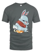 Grumpy Bunny Sitting Cute Attitude Cartoon Art Graphic Tee Tshirt - gray t-shirt on white background