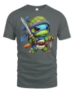 Cute Ninja Turtle Warrior Cartoon Fantasy Graphic Tee Tshirt - gray t-shirt on white background