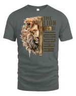 Lion Of Judah Cross Faith Inspired Christian Art Graphic Tee - gray t-shirt on white background
